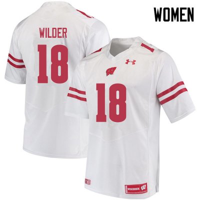 Women's Wisconsin Badgers NCAA #18 Collin Wilder White Authentic Under Armour Stitched College Football Jersey SK31U64MJ